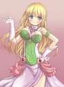 s - 1917233 - 1girl blonde_hair blue_eyes breasts dress gloves godharo1 hand_on_hip highres large_breasts long_hair mu.jpg