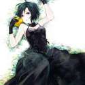 s - 1361764 - 1girl apple babbie bad_id black_hair dress food fruit gloves idolmaster kikuchi_makoto purple_eyes solo.jpg