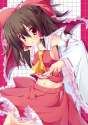akishisu_(air_balance) ascot bow brown_hair detached_sleeves female frills hair_bow hair_tubes japanese_clothes long_hair midriff miko red_eyes ribbon skirt solo touhou wide_sleeves-f0a7995e92f133ffdcacd29917f.jpg