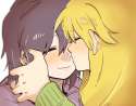 1571739 - 2girls black_hair blonde_hair highres hoshii_miki idolmaster kikuchi_makoto kiss long_hair multiple_girls pito_(sh02327) short_hair smile yuri.png