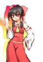 1girl black_hair detached_sleeves female hair_ribbon hair_tubes hand_on_hip highres hips japanese_clothes miko ponytail red_eyes ribbon solo touhou yoshida_project-18d631500dd605036f58be2ec35d5749.jpg