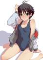 s - 637101 - 1girl absurdres adjusting_hair ahoge antenna_hair bare_shoulders barefoot black_hair blush feet flat_chest grey_eyes highres ido.jpg