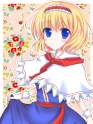 1girl blonde_hair blue_eyes capelet dress dress_lift hairband kashiwadokoro lolita_hairband looking_at_viewer short_hair smile solo touhou-a281e0c1fbfd3d6657fb9a92e6e0893f.jpg