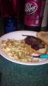 Dinner in America. Mac n cheese, breaded, with spices, with a spiced beef jerky sandwich.jpg