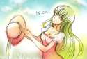 s - 605579 - 1girl bad_id breasts c.c. cleavage code_geass green_hair hat long_hair medium_breasts rabbit.jpg
