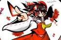 1girl @_@ alternate_hairstyle ascot black_eyes black_hair bow detached_sleeves hair_bobbles hair_bow hair_ornament hair_tubes kunitori ofuda ribbon short_hair solo sweat touhou twintails yin_yang-8bf8209cfd7a9.jpg