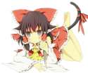 1girl animal_ears bad_id barefoot black_eyes black_hair cat_ears cat_tail detached_sleeves female full_body kemonomimi_mode lying pasutel paw_pose solo tail touhou white_background-80eb4f9b457fcb71ea78.jpg