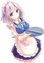 1girl absurdres apron blue_dress braid commentary_request dress dutch_angle grey_eyes highres kashiwagi_chisame looking_at_viewer maid maid_headdress puffy_short_sleeves puffy_sleeves short_sleeves silver_hair.jpg