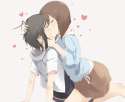 s - 1746436 - 2girls black_hair brown_hair closed_eyes hagiwara_yukiho heart hood idolmaster kikuchi_makoto kiss multiple_girls short_hair ts.jpg
