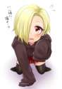 No Artist - 1girl all_fours bad_id bags_under_eyes black_legwear blonde_hair blush brown_eyes earrings hair_over_one_eye hood hoodie i.jpg