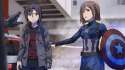 2346806 - ahoge alternate_costume avengers black_hair breasts brown_eyes brown_hair captain_america_civil_war car character_request commentary_request crossover fingerless_gloves gloves ground_vehicle hagiwara_yukiho h.jpg