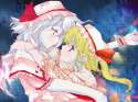 s - 927030 - 2girls bad_id bow eye_contact flandre_scarlet hat hat_bow hug looking_at_another miko_embrace momo_rin multiple_gi.jpg