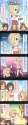No Artist - 4girls 5koma 666 ahoge bags_under_eyes black_hair blonde_hair brown_eyes brown_hair character_name colored comic hair_over.jpg
