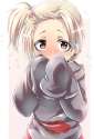 No Artist - 1girl alternate_hairstyle bags_under_eyes blonde_hair blush brown_eyes covering_mouth earrings embarrassed gagaga hair_bob.jpg