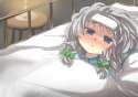 1girl _ absurdres bed blanket blue_eyes blush braid candle gaoo_(frpjx283) highres lying no_headwear on_back pillow sick silver_hair solo touhou towel towel_on_head twin_braids-91f9f6e4ef7be66db042e9101f6829b8.jpg