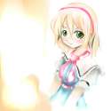 1girl blonde_hair dress hairband lowres short_hair solo yellow_eyes cla touhou-bf2f9a620034abae8e7fcc05323153f3.jpg