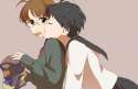 652815 - 2girls 6066 akizuki_ritsuko bad_id black_hair brown_eyes brown_hair closed_eyes glasses idolmaster kikuchi_makoto mouth_hold multiple_girls open_mouth potato_chips school_uniform serafuku short_hair yuri.jpg