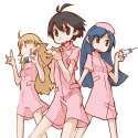 469600 - _m_ 3girls ahoge antenna_hair eating food hat hoshii_miki idolmaster kikuchi_makoto kisaragi_chihaya multiple_girls nurse nurse_cap onigiri syringe tugeneko.jpg