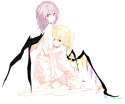 q - 563268 - 2girls barefoot bat_wings bloomers flandre_scarlet flat_chest hug kneeling minakata_sunao multiple_girls red_eyes.jpg