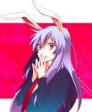 1girl ana_mix animal_ears bunny_ears female hairlocs kamiya_(mennu) long_hair lowres necktie purple_hair red_eyes red_necktie smile solo touhou-99dba17adfc9cc478e38a005721e28f0.jpg