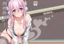 bra breasts cleavage konoma nitroplus open_shirt panties pink_eyes pink_hair super_sonico thighhighs underwear.jpg