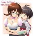 270459 - 2girls akizuki_ritsuko antenna_hair black_hair brown_eyes brown_hair closed_eyes cute_&_girly_(idolmaster) dress gift glasses holding holding_gift idolmaster jacket jewelry kikuchi_makoto kisugi_akira multiple.jpg