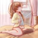 lolibooru 102750 1girl bed belly flat_chest foam kamisuki looking_at_viewer plump sexually_suggestive solo toothbrush yellow_panties.png
