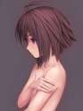 768439 - 1girl antenna_hair arm_grab bangs black_hair blue_eyes blush brown_hair collarbone flat_chest hair_between_eyes highres idolmaster kikuchi_makoto looking_away nekopuchi nude profile short_hair simple_backgroun.jpg