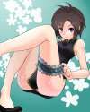 1151659 - 1girl ahoge ass bad_anatomy black_hair china_dress chinese_clothes dress garters idolmaster kikuchi_makoto meteors no_panties purple_eyes shoes short_hair sitting smile solo.jpg