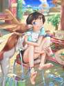 937782 - 1girl anklet barefoot beach dog feet food idolmaster jewelry kikuchi_makoto licking ocean patricia_(shooooter5) radio raglan_sleeves sandals sitting solo spread_toes.jpg