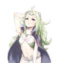 _o 1girl ahoge armpits balrith bangs belt bow brooch camisole cape circlet cowboy_shot crop_top dragon_girl fire_emblem fire_emblem.jpg