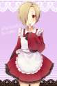 No Artist - 1girl apron blonde_hair blush brown_eyes character_name dress earrings fork hair_over_one_eye idolmaster idolmaster_cinder.jpg