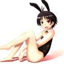 620812 - 1girl animal_ears bad_feet bare_legs barefoot black_hair bunny_ears bunnysuit idolmaster kikuchi_makoto legs red_eyes short_hair solo tog_(shoten).jpg