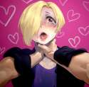 No Artist - 1girl abuse asphyxiation blonde_hair dokiyuri heart heart_background highres idolmaster idolmaster_cinderella_girls pov sa.png