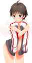 555016 - 1girl antenna_hair bad_id blue_eyes blush bottomless brown_hair hands idolmaster jacket_on_shoulders kikuchi_makoto kinayuu navel no_bra raglan_sleeves smile solo.jpg