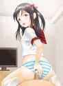 lolibooru 64935 1girl black_hair blush buttjob censored cum_on_ass girl_on_top green_eyes humping pantsu pantyjob penis shimapan sitting socks spread_legs underwear.jpg