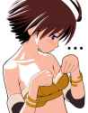 394618 - ... 1girl ahoge antenna_hair bare_shoulders beyond_the_wishes blush breast_conscious brown_hair collarbone flat_chest idolmaster kikuchi_makoto looking_down nekopuchi oversized_breast_cup short_hair solo.jpg