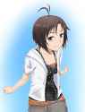 704167 - 1girl antenna_hair black_hair blue_eyes casual hood hoodie idolmaster idolmaster_2 kikuchi_makoto polka_dot ribonzu short_hair solo.jpg
