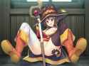 yande.re 349307 sample akizora_momiji bandages breasts kono_subarashii_sekai_ni_shukufuku_wo! loli megumin nipples no_bra nopan open_shirt thighhighs weapon witch.jpg