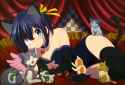 Konachan.com - 179848 animal animal_ears black_hair blue_eyes blush bow cat catgirl collar elbow_gloves eyepatch nyantype ribbons scan tail takanashi_rikka thighhighs.jpg