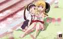 s - 479878 - 2girls bakemonogatari barefoot blonde_hair brown_hair dress feet flat_chest food hachikuji_mayoi hair_ribbon helme.jpg