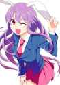 _d animal_ears ayasugi_tsubaki blazer bunny_ears dress_shirt leaning_forward necktie open_mouth pleated_skirt purple_hair red_eyes shirt skirt smile solo touhou wink-67f2e4d777355cf4699bfb8d6d592d4b.jpg