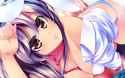 _3 animal_ears between_breasts black_legwear black_thighhighs breasts bunny_ears carrot cleavage dragonmaterial hands looking_at_viewer necktie off_shoulder panties solo striped striped_panties thigh-h.jpg