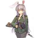 alternate_costume animal_ears bunny_ears coat gun jewelry long_hair lowres mouzhipotuzi necklace pants pendant pink_eyes purple_hair rifle smile solo touhou weapon-47bc0dbdb80a4a469665ffa7a693bcb4.jpg