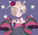 No Artist - 1girl artist_request bags_under_eyes bare_shoulders black_eyes blonde_hair blush choker detached_sleeves dress ear_piercin.jpg