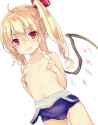 covering_nipples flandre_scarlet looking_at_viewer one-piece_swimsuit simple_background team_shanghai_alice touhou_project white_background.jpg