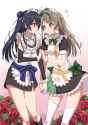 s - 2009075 - 2girls black_hair blush brown_hair flower fupe_(sealno108) hand_holding heart long_hair love_live!_school_idol_proje.jpg