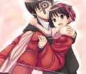 228490 - _o ^_^ 1boy 1girl bare_shoulders blush carrying closed_eyes couple dress dutch_angle elbow_gloves gloves holding hug idolmaster kikuchi_makoto kisugi_akira looking_at_viewer open_mouth p_(letter) p-head_produc.jpg