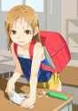 lolibooru 49703 1girl backpack brown_eyes brown_hair classroom copyright_request glue hair_ornament hairclip pantsu randoseru sexually_suggestive sody solo underwear.jpg