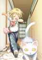 lolibooru 49706 1girl ^_^ bag belt_pouch blonde_hair blush cat chasing closed_eyes copyright_request original running smile sody solo.jpg